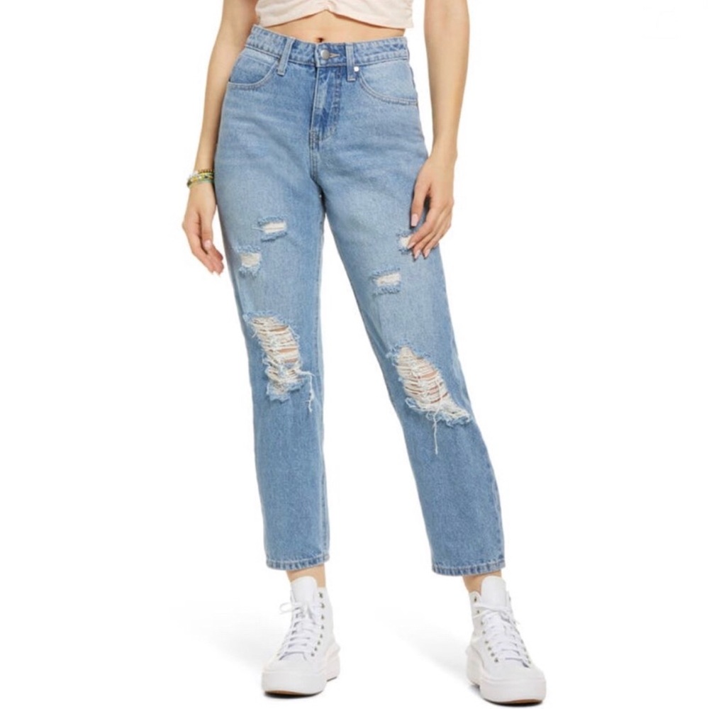 Bp Blue Ripped Distressed High Rise Mom Jeans